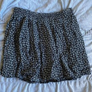 Navy Circle Skirt with White Flowers